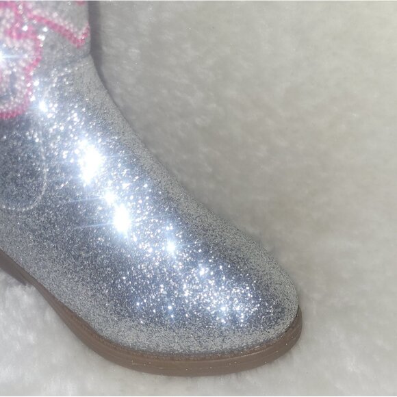 Cowboy Boots LITTLE KIDS Size US 9 Silver Pink detail Sparkle Glitter By Pawz - Picture 5 of 8